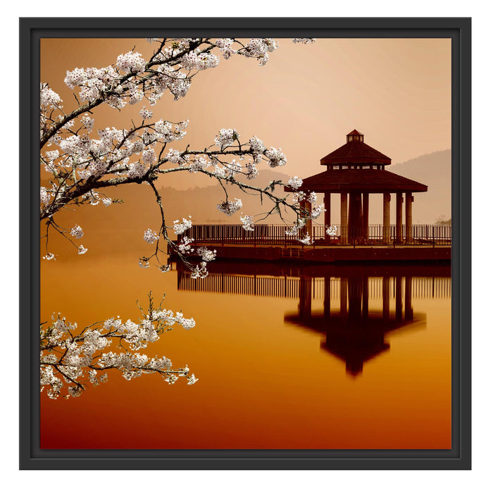 Kirschbaum am See Schattenfugenrahmen Quadratisch 55x55