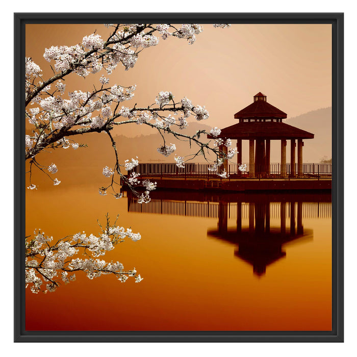 Kirschbaum am See Schattenfugenrahmen Quadratisch 70x70