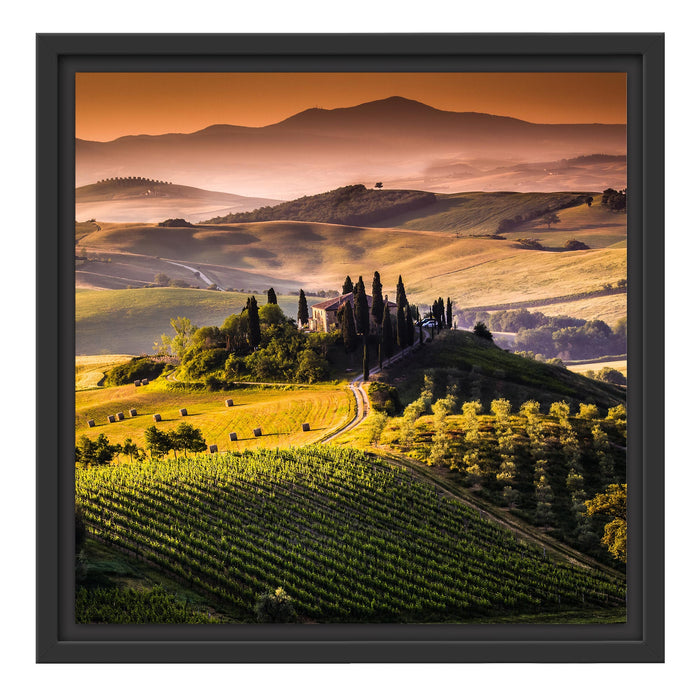 Wunderschöne Landschaft Toskana Schattenfugenrahmen Quadratisch 40x40