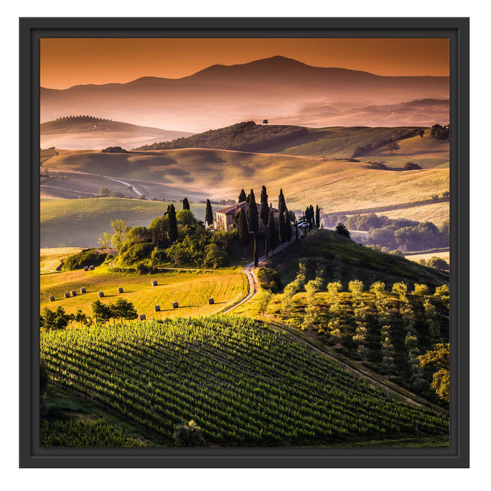 Wunderschöne Landschaft Toskana Schattenfugenrahmen Quadratisch 55x55