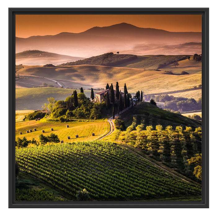 Wunderschöne Landschaft Toskana Schattenfugenrahmen Quadratisch 70x70
