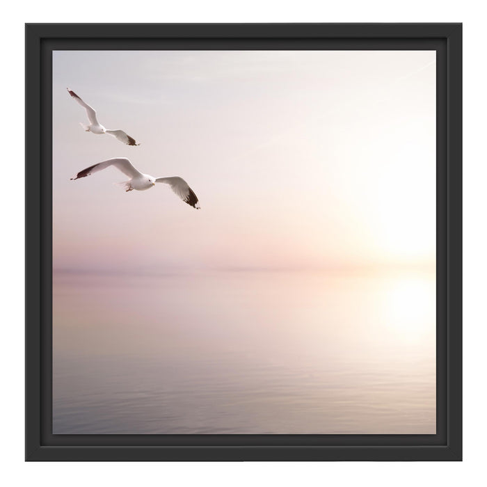 Möwen am Meer bei Sonnenaufgang Schattenfugenrahmen Quadratisch 40x40