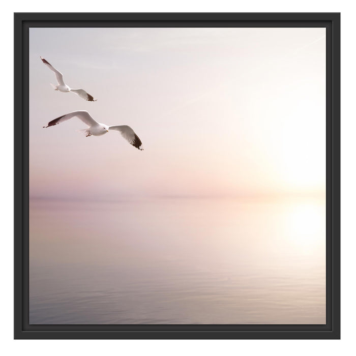 Möwen am Meer bei Sonnenaufgang Schattenfugenrahmen Quadratisch 55x55
