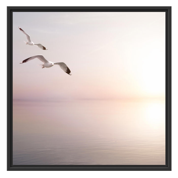 Möwen am Meer bei Sonnenaufgang Schattenfugenrahmen Quadratisch 70x70