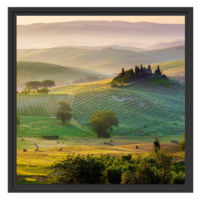 Toskana Landschaft Schattenfugenrahmen Quadratisch 55x55