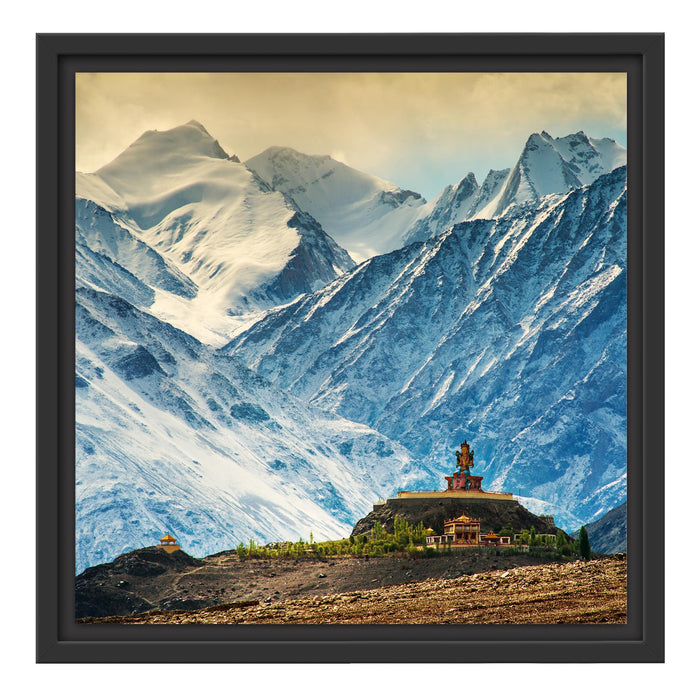 Tempel an Bergen in Tibet Schattenfugenrahmen Quadratisch 40x40