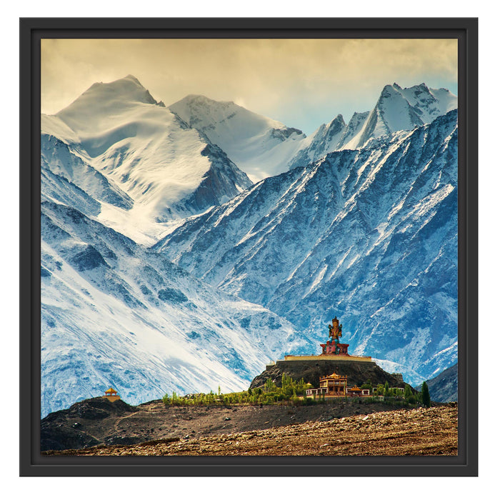 Tempel an Bergen in Tibet Schattenfugenrahmen Quadratisch 55x55