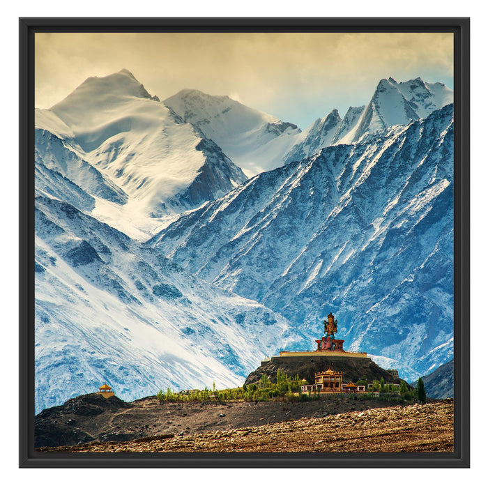 Tempel an Bergen in Tibet Schattenfugenrahmen Quadratisch 70x70