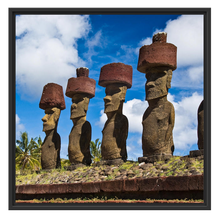 Moai Statuen Osterinseln Schattenfugenrahmen Quadratisch 70x70
