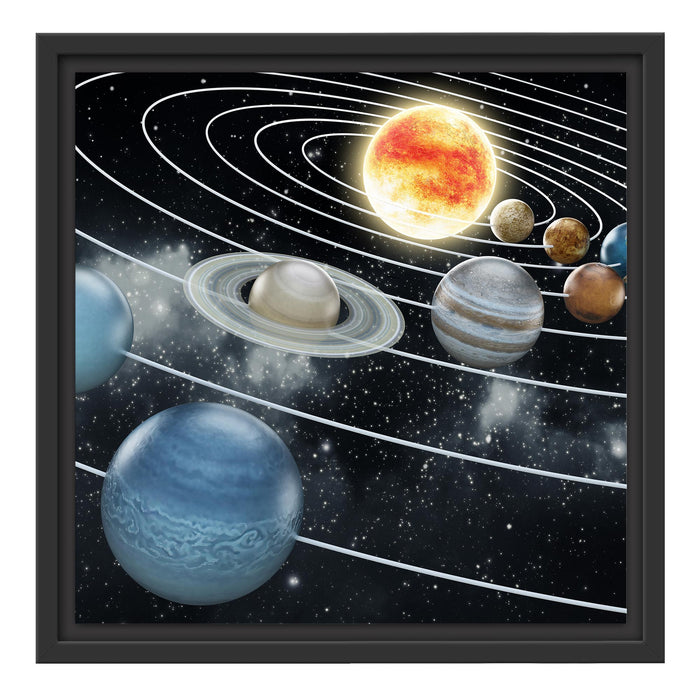 Sonnensystem mit unseren Planeten Schattenfugenrahmen Quadratisch 40x40