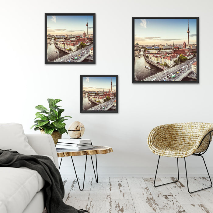 Skyline von Berlin Quadratisch Schattenfugenrahmen Wohnzimmer