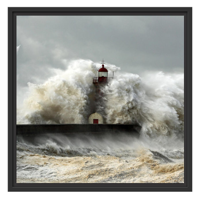 Leuchtturm im Sturm Schattenfugenrahmen Quadratisch 55x55