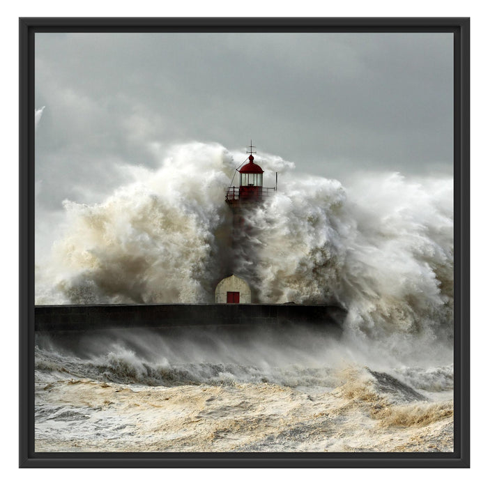 Leuchtturm im Sturm Schattenfugenrahmen Quadratisch 70x70