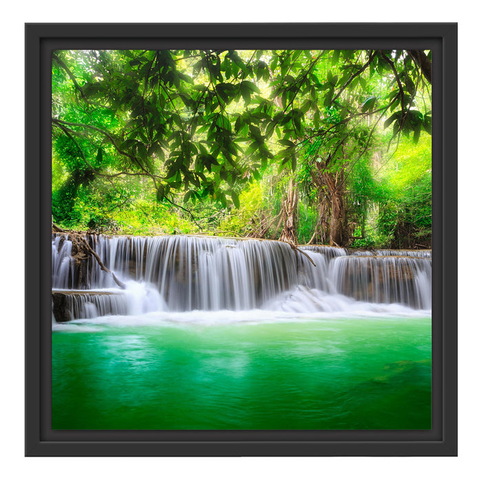 Kleiner Wasserfall im Dschungel Schattenfugenrahmen Quadratisch 40x40
