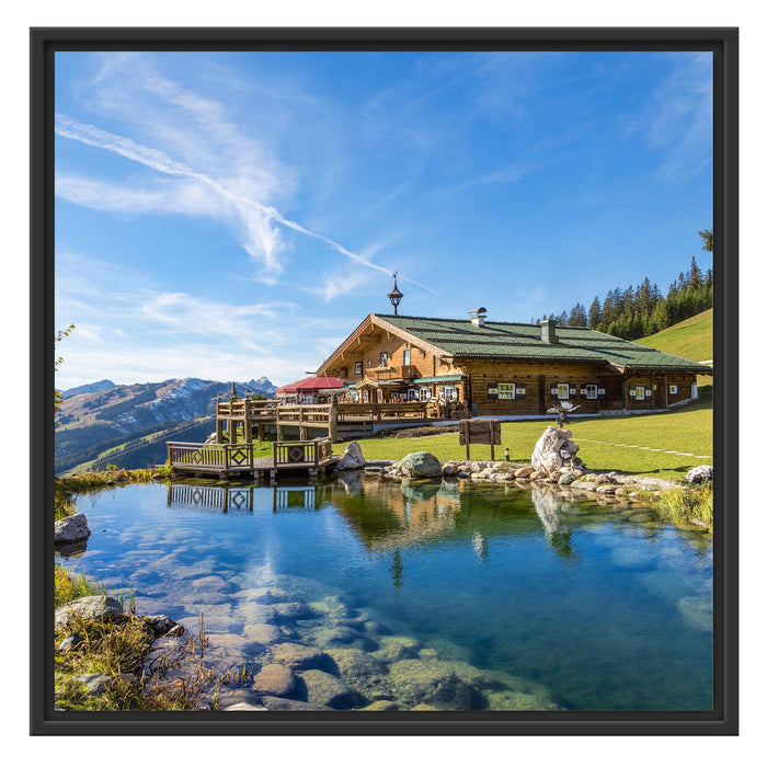 Schönes Haus in den Alpen Schattenfugenrahmen Quadratisch 70x70