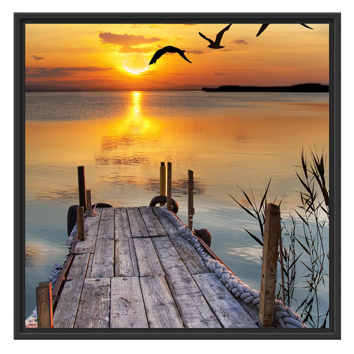 Steg bei Sonnenuntergang Schattenfugenrahmen Quadratisch 70x70