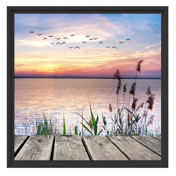 Steg im Meer Schattenfugenrahmen Quadratisch 55x55