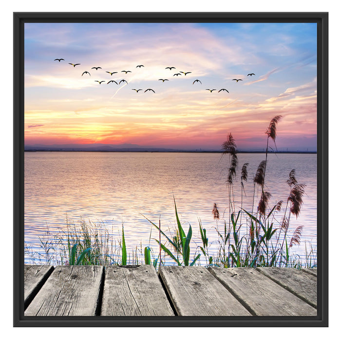 Steg im Meer Schattenfugenrahmen Quadratisch 70x70