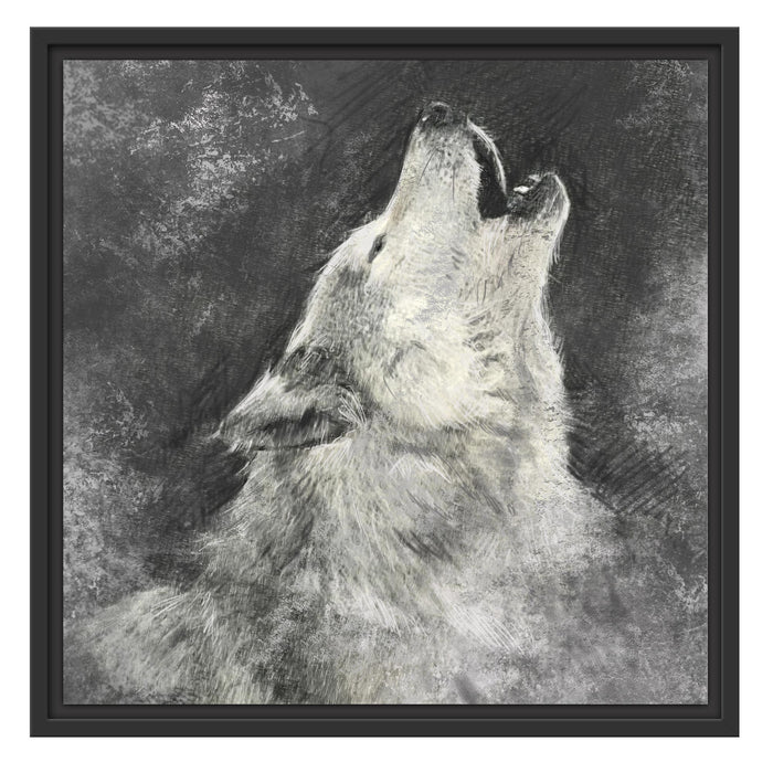 Heulender Wolf Kunst Schattenfugenrahmen Quadratisch 55x55