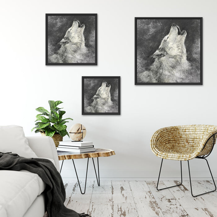 Heulender Wolf Kunst Quadratisch Schattenfugenrahmen Wohnzimmer