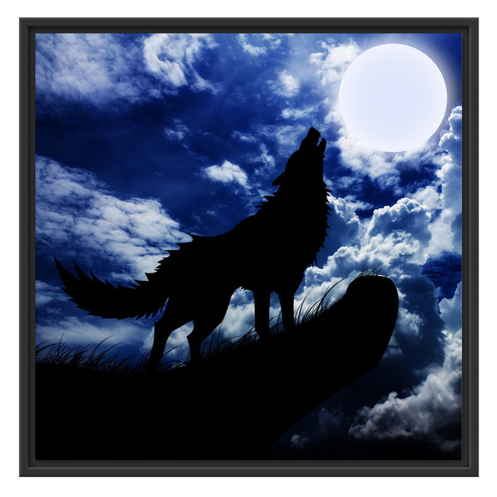 Wolf im Mondschein Schattenfugenrahmen Quadratisch 70x70