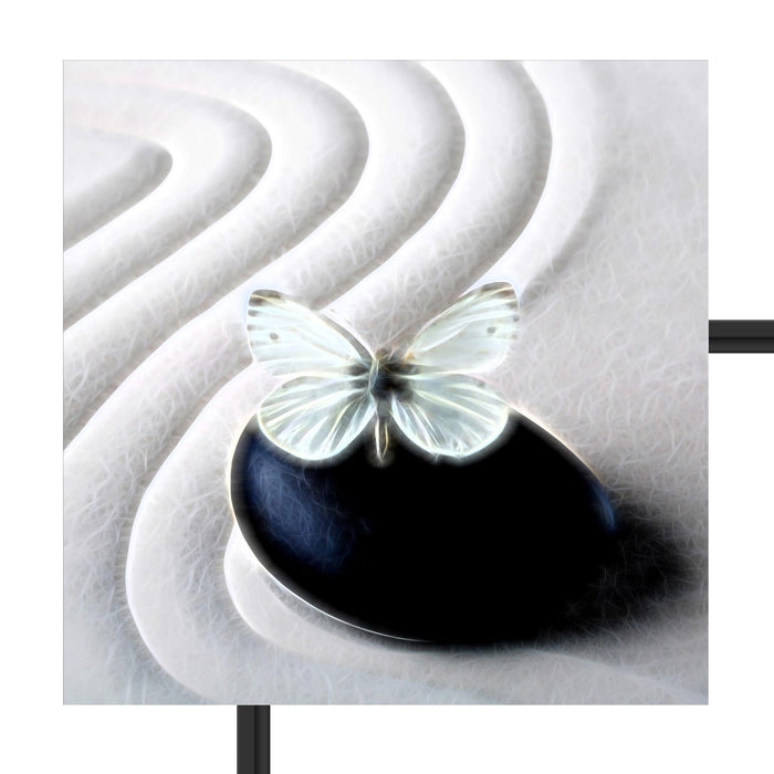 Schmetterling auf Zen Stein Schattenfugenrahmen Quadratisch 55x55