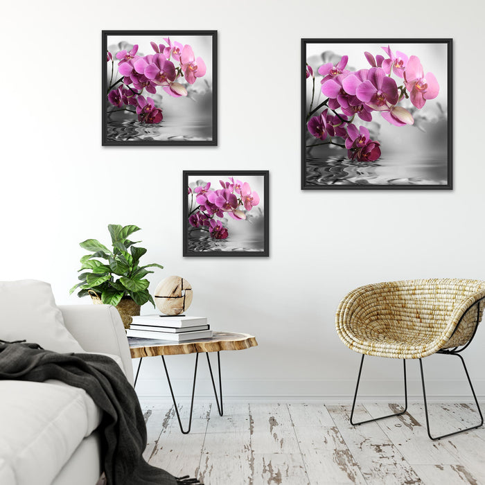Orchideenblüten über Wasser Quadratisch Schattenfugenrahmen Wohnzimmer