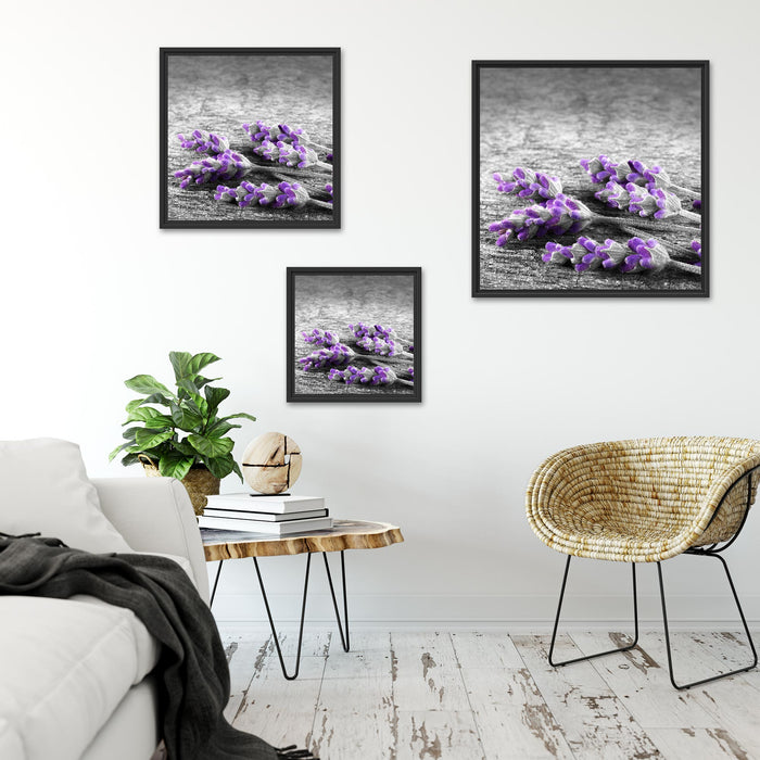 liegender Lavendel auf Stamm Quadratisch Schattenfugenrahmen Wohnzimmer