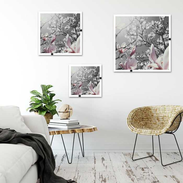 schöne Magnolie Blüten Quadratisch Schattenfugenrahmen Wohnzimmer