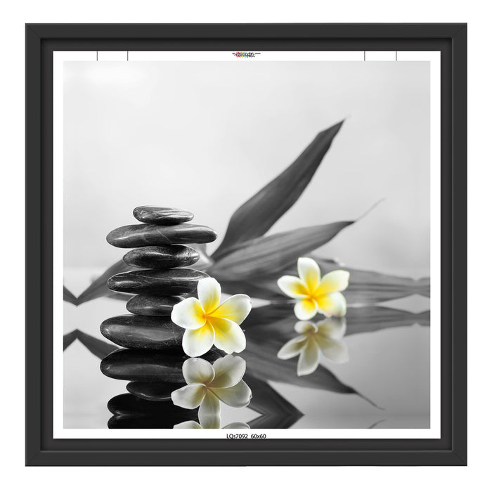Monoi Blüten Zen Steinturm Schattenfugenrahmen Quadratisch 40x40