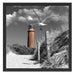 Leuchtturm mit Möwe an Strandweg Schattenfugenrahmen Quadratisch 55x55