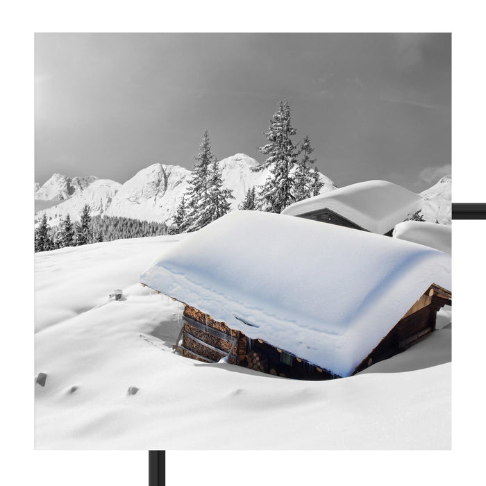 Berghütten in den Alpen Schattenfugenrahmen Quadratisch 70x70