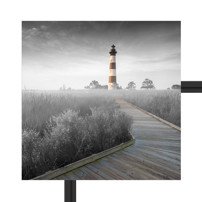 schöner Leuchtturm mit Steg Schattenfugenrahmen Quadratisch 40x40