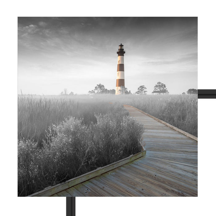 schöner Leuchtturm mit Steg Schattenfugenrahmen Quadratisch 55x55