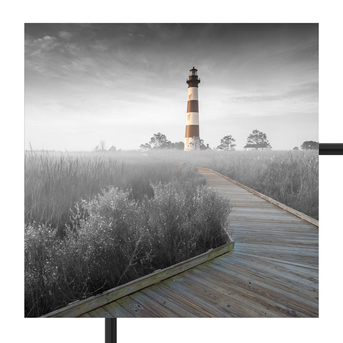 schöner Leuchtturm mit Steg Schattenfugenrahmen Quadratisch 70x70