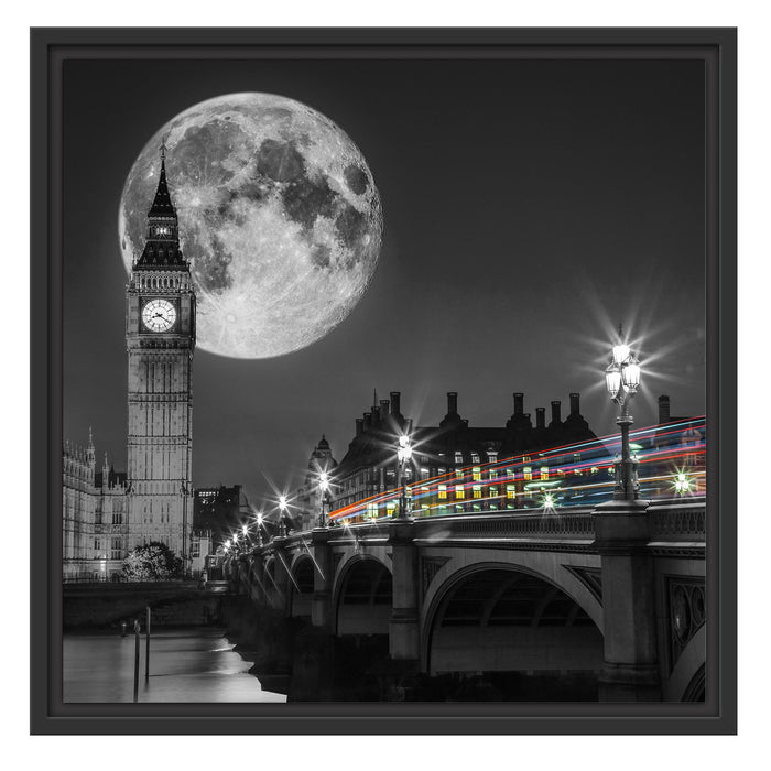 Big Ben mit Mond London Schattenfugenrahmen Quadratisch 55x55