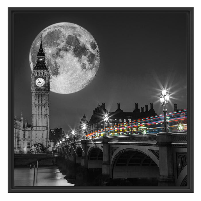 Big Ben mit Mond London Schattenfugenrahmen Quadratisch 70x70