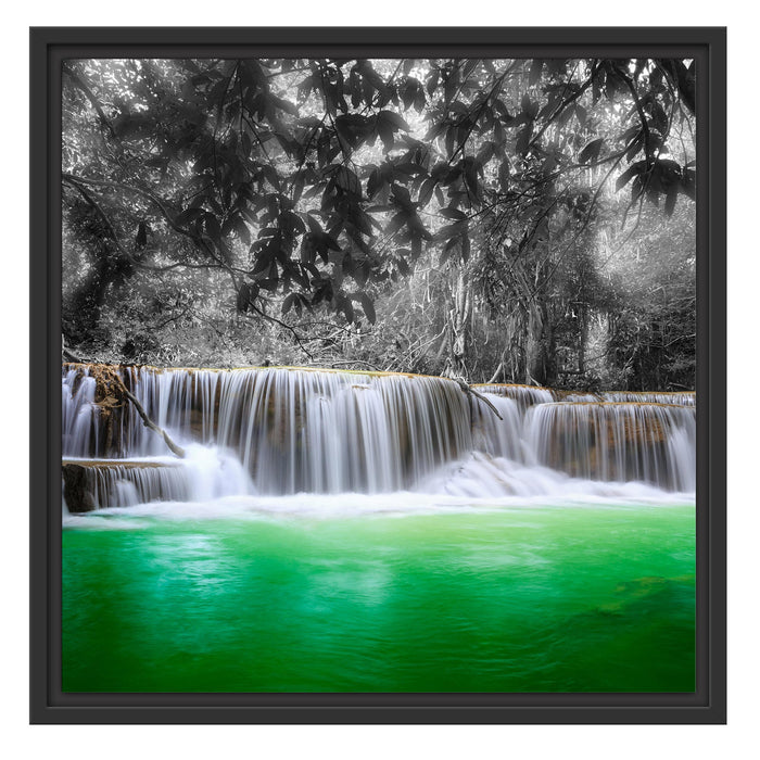 schöner Wasserfall im Dschungel Schattenfugenrahmen Quadratisch 55x55