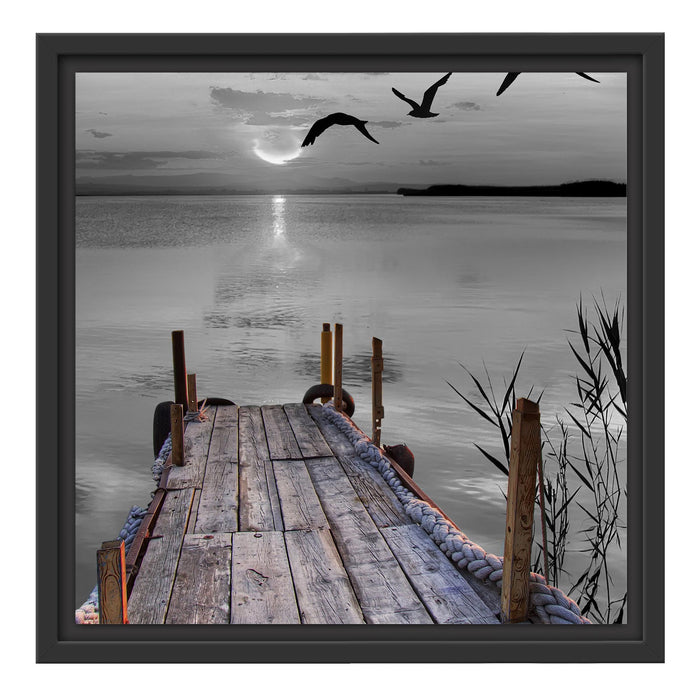 schöner Steg mit Vögeln Schattenfugenrahmen Quadratisch 40x40