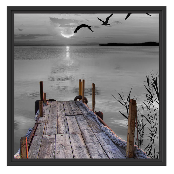 schöner Steg mit Vögeln Schattenfugenrahmen Quadratisch 55x55