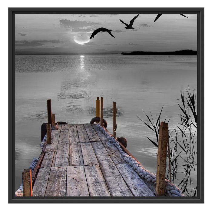 schöner Steg mit Vögeln Schattenfugenrahmen Quadratisch 70x70