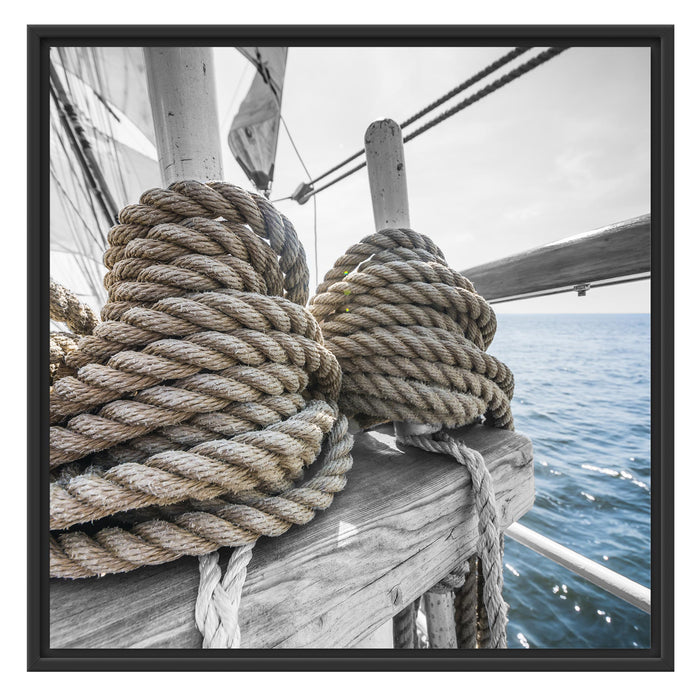 Tau Seile auf einem Schiff Schattenfugenrahmen Quadratisch 70x70