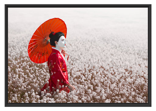 Geisha auf dem Feld Schattenfugenrahmen 100x70