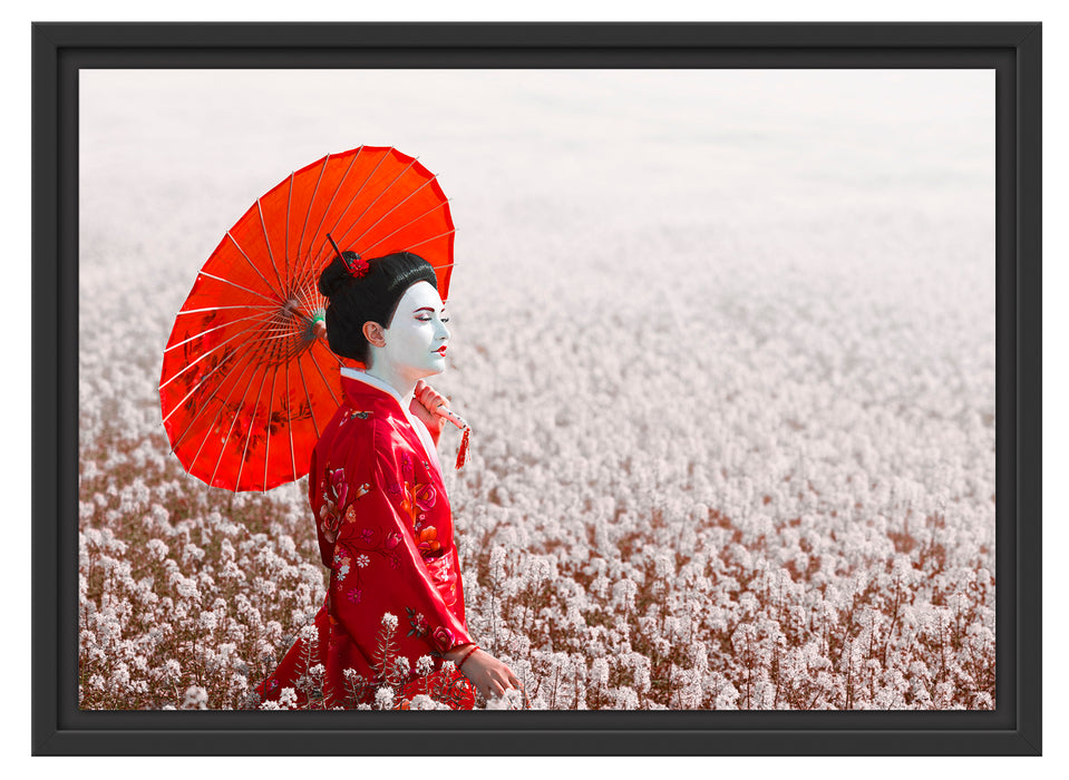 Geisha auf dem Feld Schattenfugenrahmen 55x40