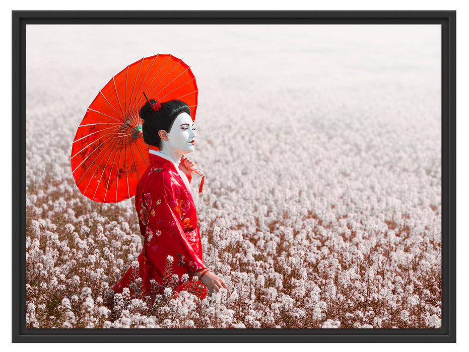 Geisha auf dem Feld Schattenfugenrahmen 80x60