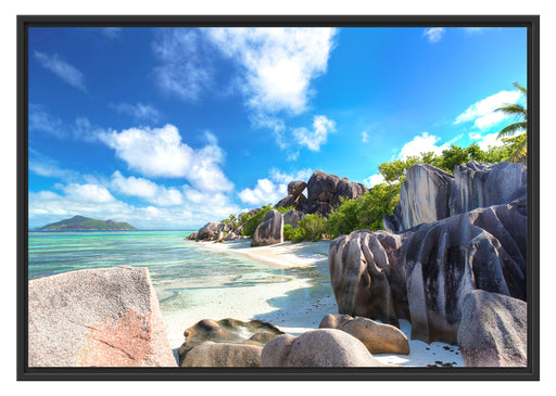 Seychellen Strand Schattenfugenrahmen 100x70