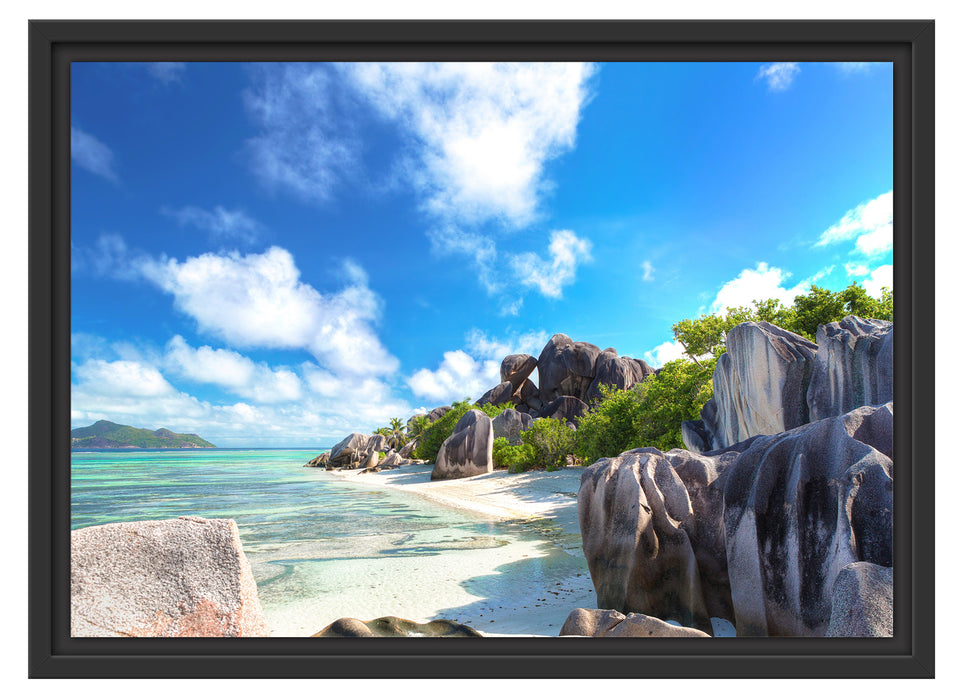 Seychellen Strand Schattenfugenrahmen 55x40