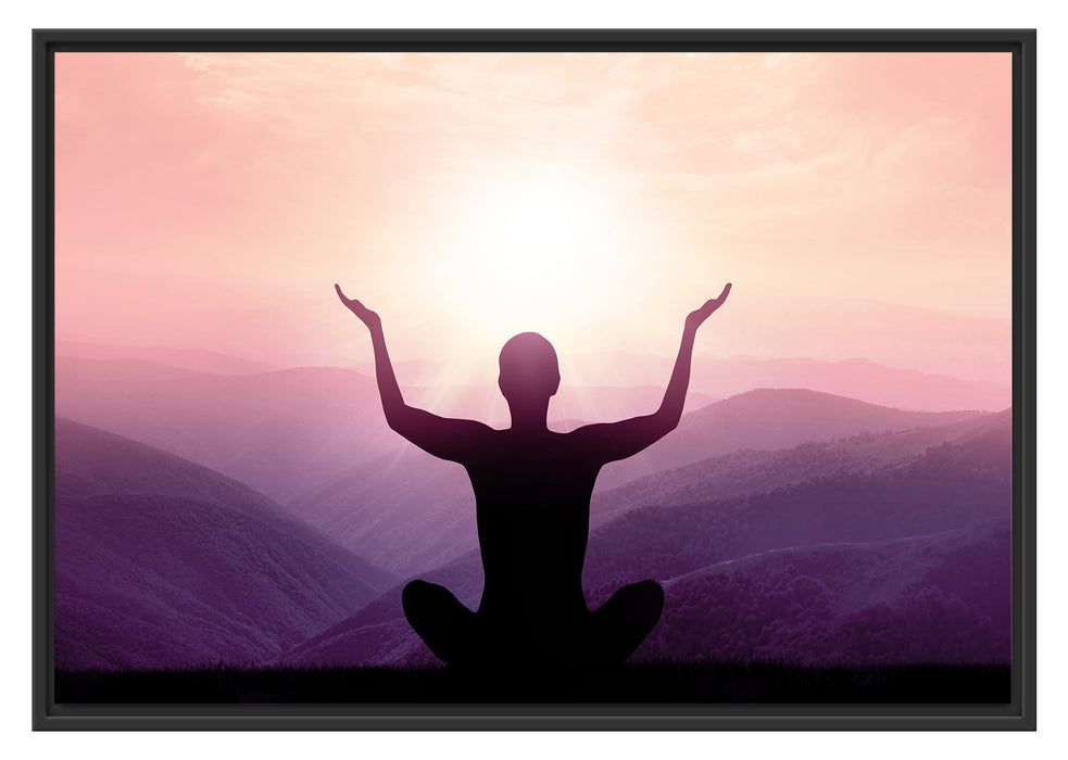 Pixxprint Yoga in den Bergen, im Schwebe-Effekt Bilderrahmen