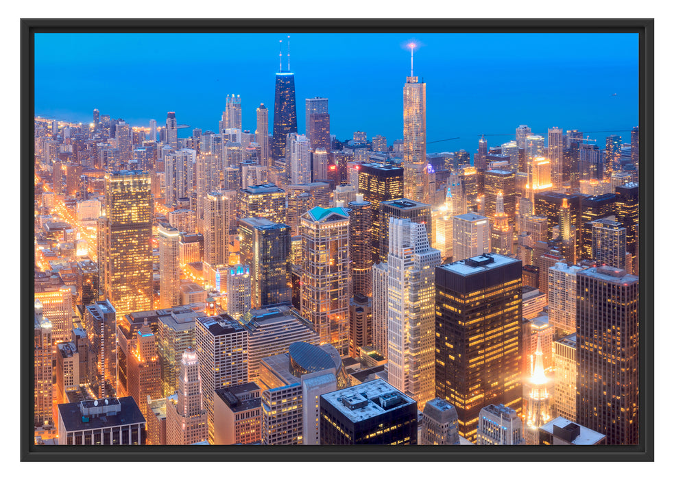 Pixxprint Luftaufnahme Chicago, im Schwebe-Effekt Bilderrahmen