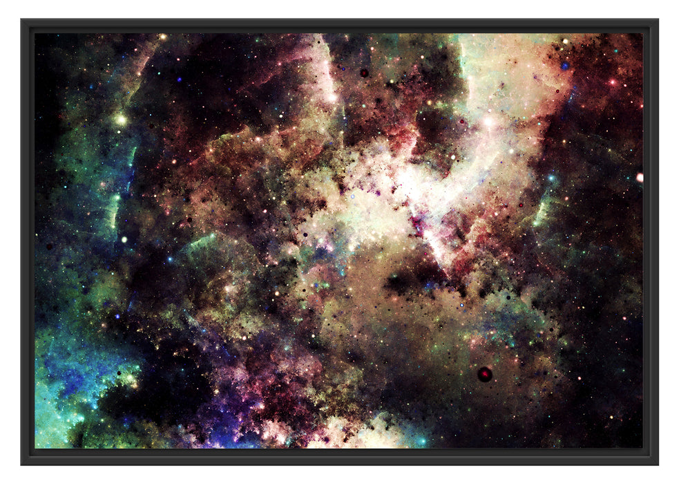 Pixxprint Bunte Nebelgalaxie und Sterne, im Schwebe-Effekt Bilderrahmen
